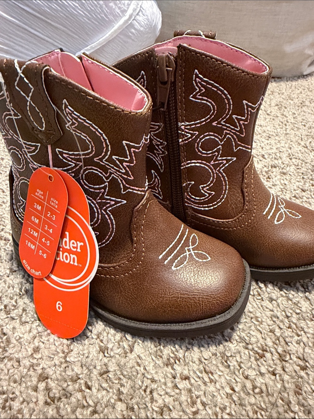 wonder nation Brown Kids Cowboy Boots with Pink Lining